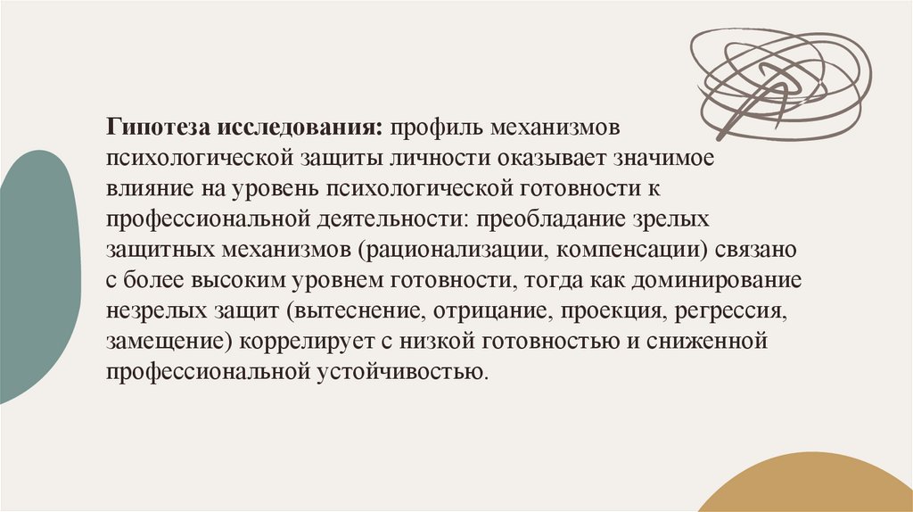 Гипотеза исследования: профиль механизмов психологической защиты личности оказывает значимое влияние на уровень психологической