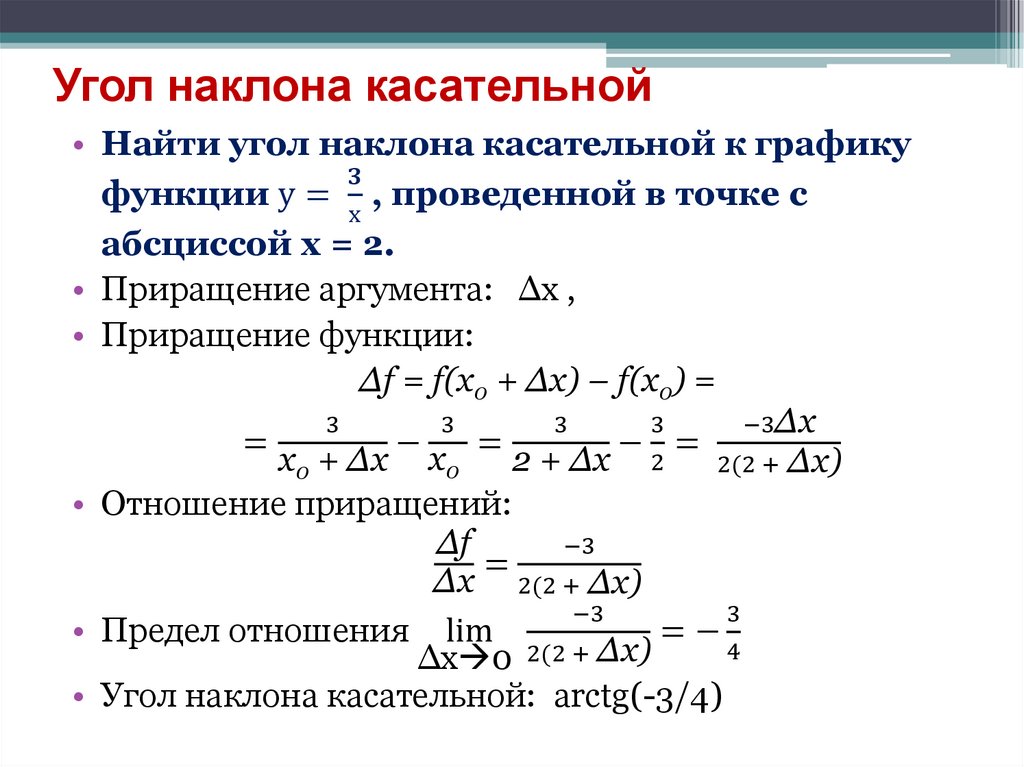 Угол наклона касательной