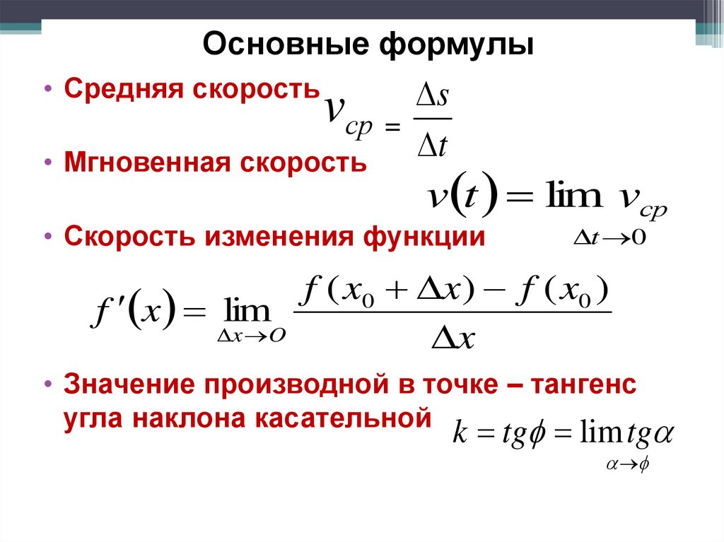 Основные формулы