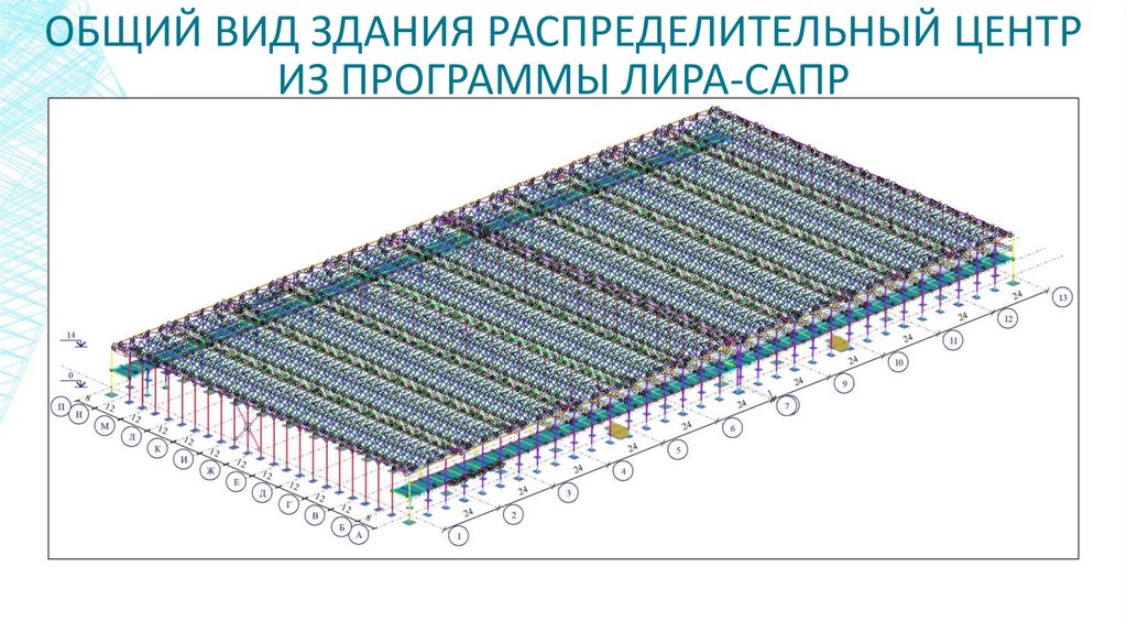 Общий вид здания Распределительный центр из программы ЛИРА-САПР