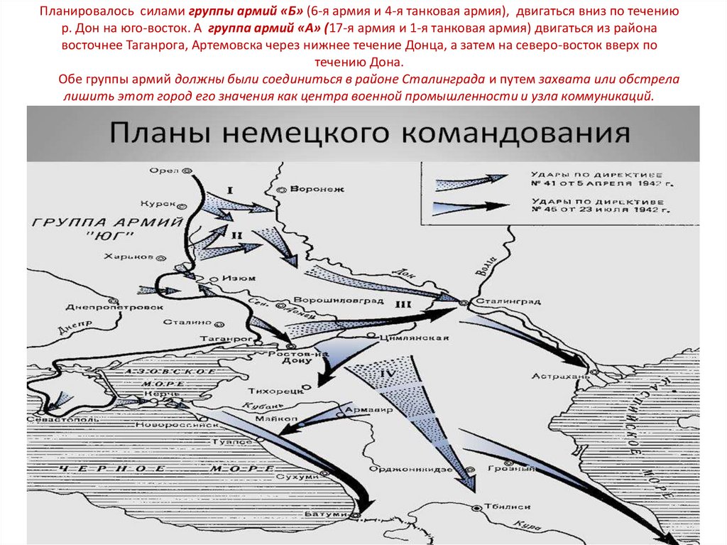Планировалось силами группы армий «Б» (6-я армия и 4-я танковая армия), двигаться вниз по течению р. Дон на юго-восток. А