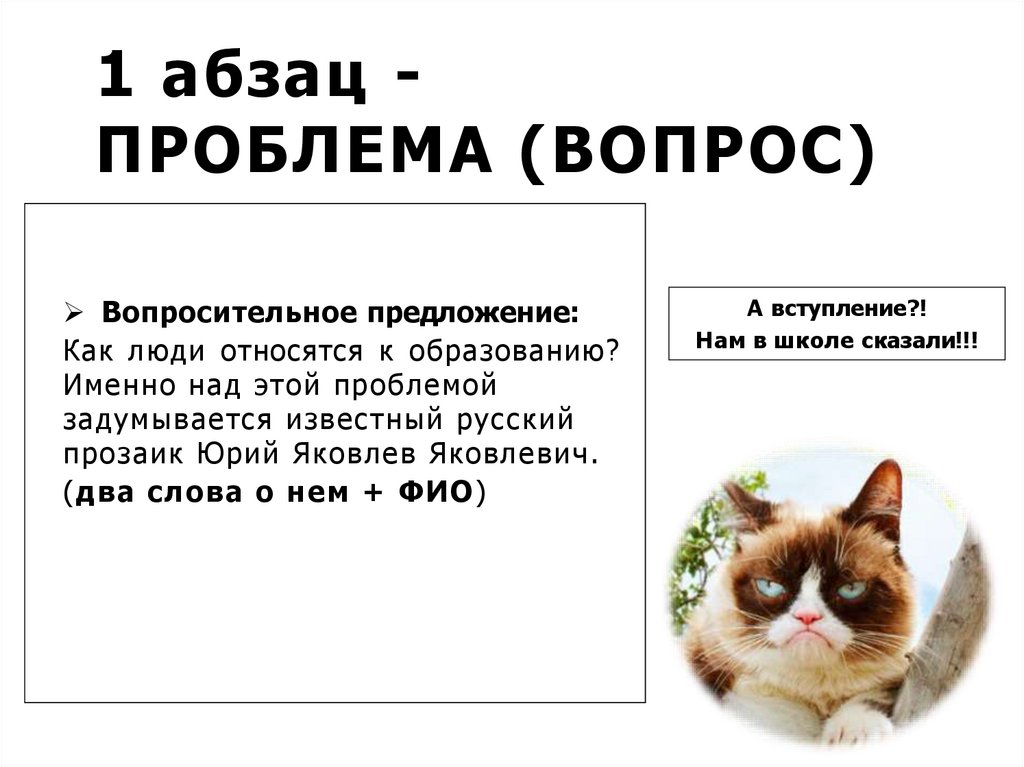 1 абзац - ПРОБЛЕМА (ВОПРОС)