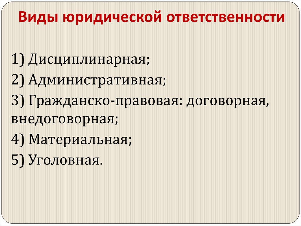 Виды юридической ответственности
