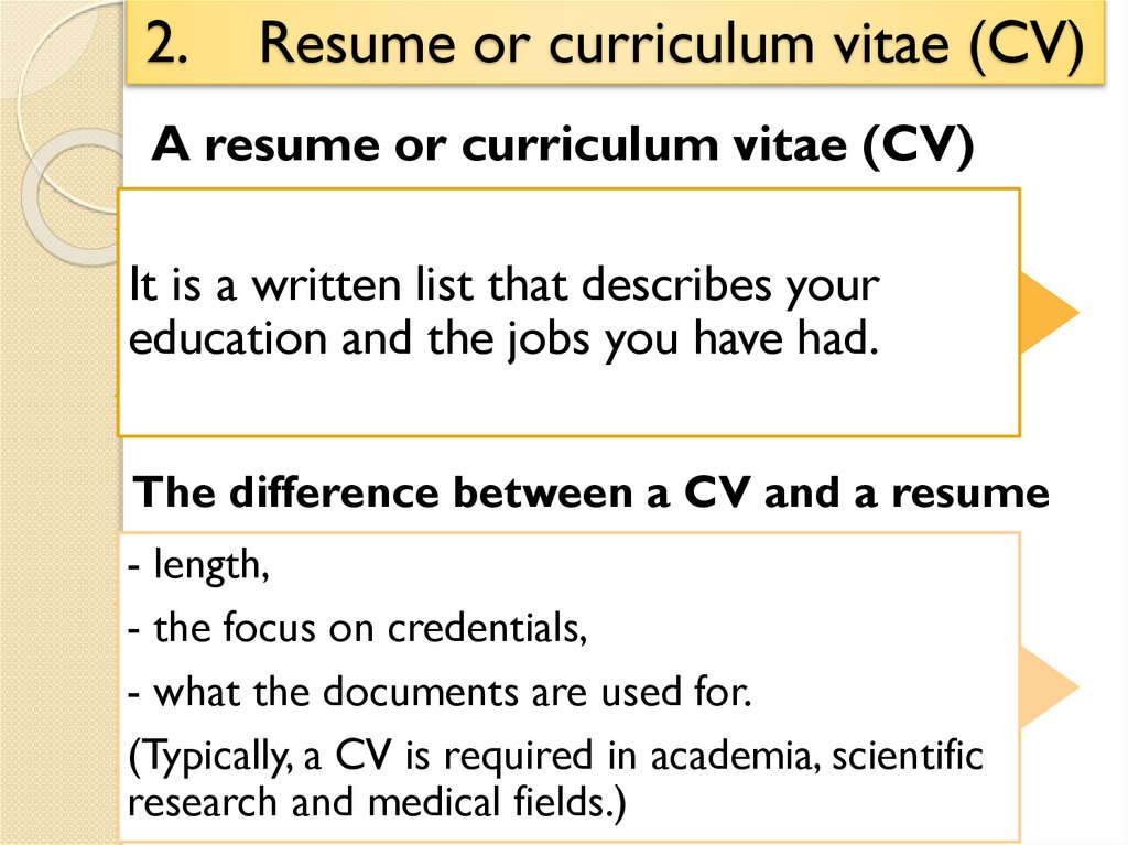 2. Resume or curriculum vitae (CV)
