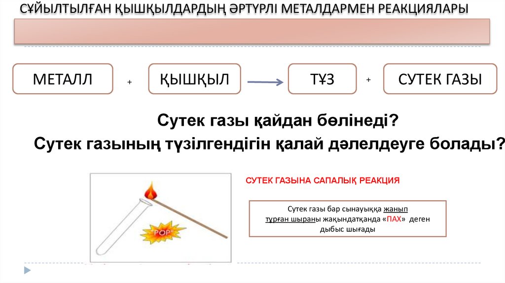 СҰЙЫЛТЫЛҒАН ҚЫШҚЫЛДАРДЫҢ ӘРТҮРЛІ МЕТАЛДАРМЕН РЕАКЦИЯЛАРЫ