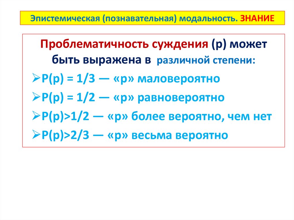 Эпистемическая (познавательная) модальность. ЗНАНИЕ
