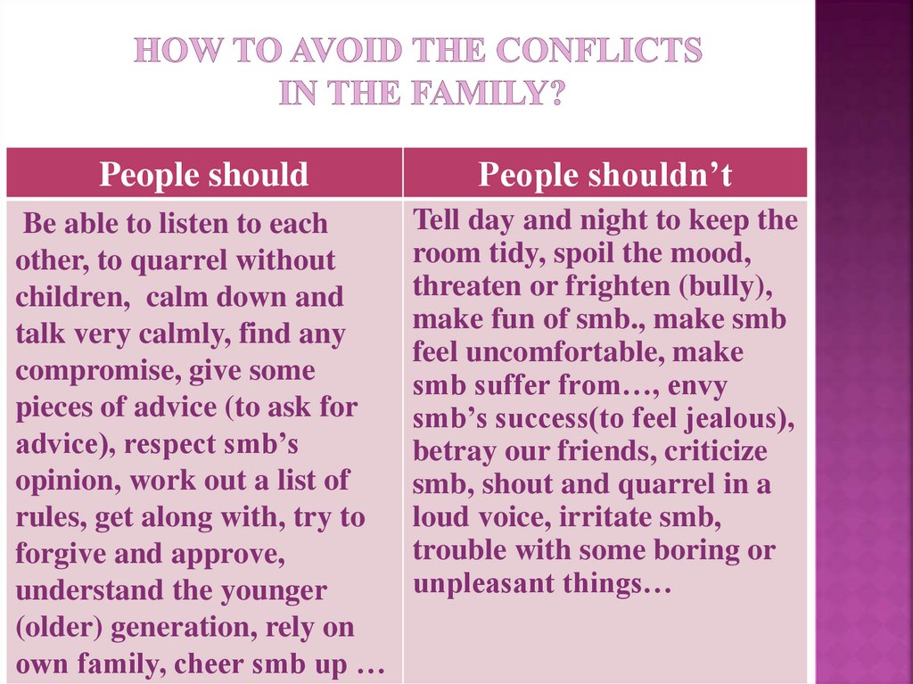 How to avoid the conflicts in The Family?