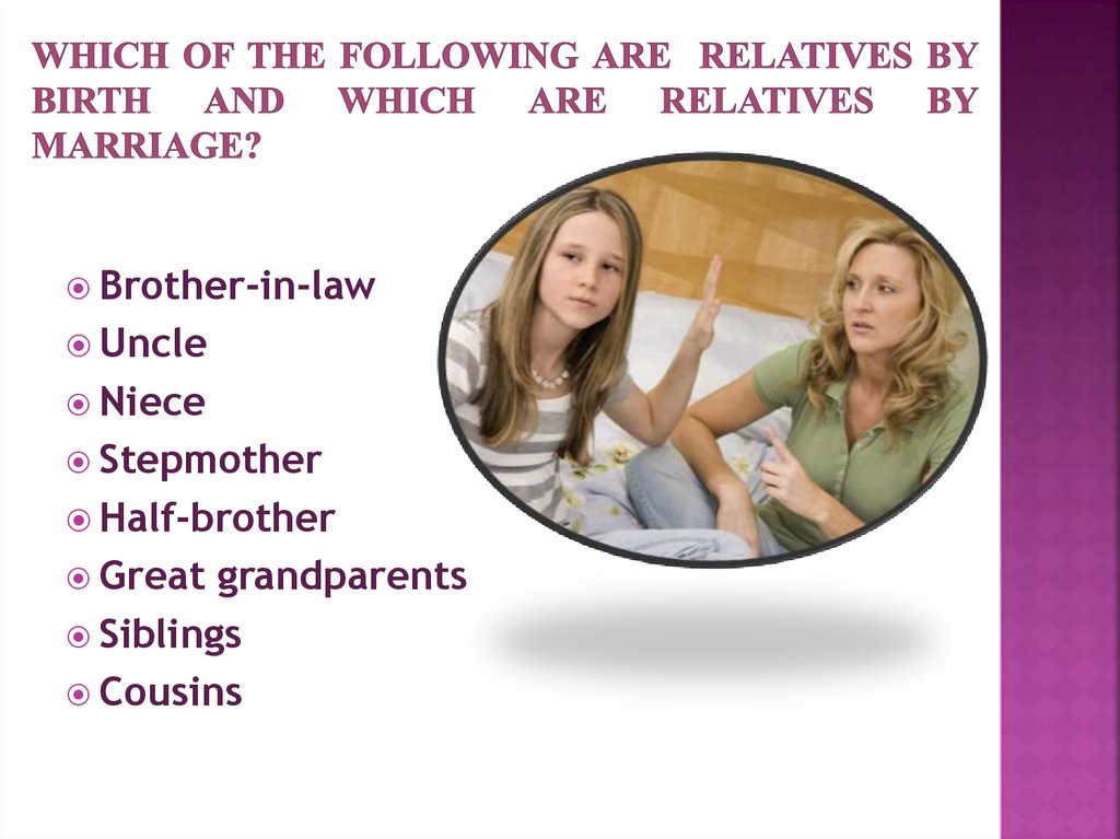 Which of the Following are relatives by birth and which are relatives by marriage?