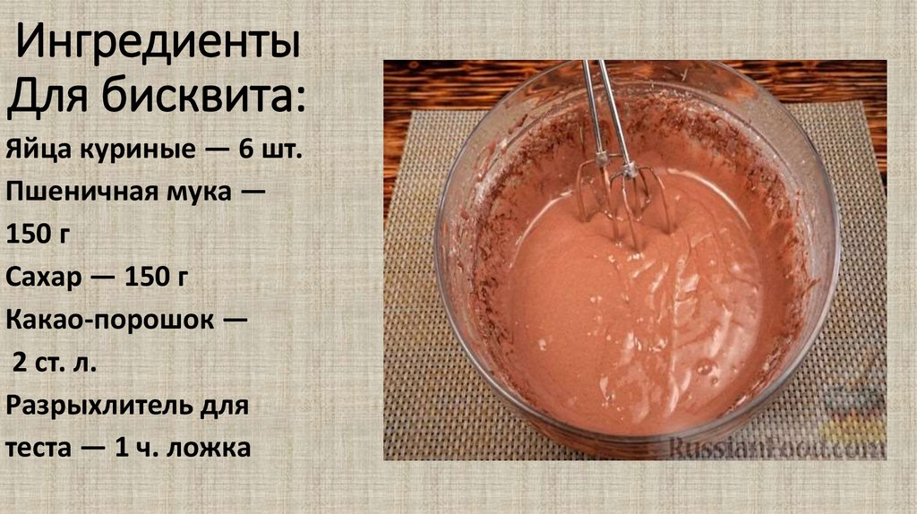 Ингредиенты Для бисквита: