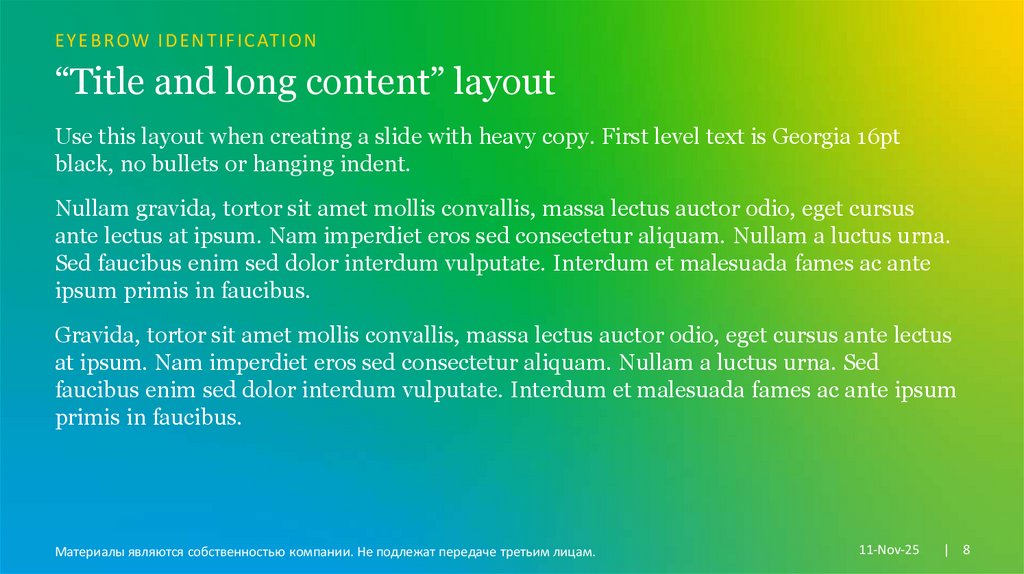 “Title and long content” layout