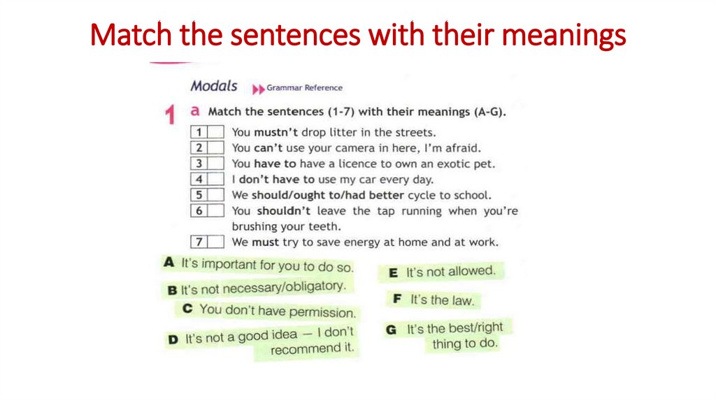 Match the sentences with their meanings