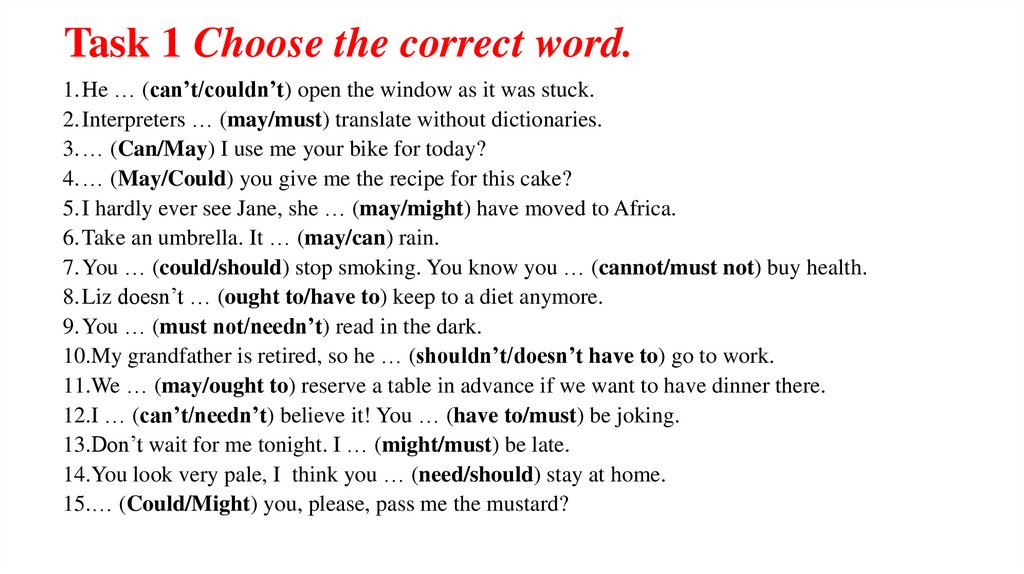 Task 1 Choose the correct word.