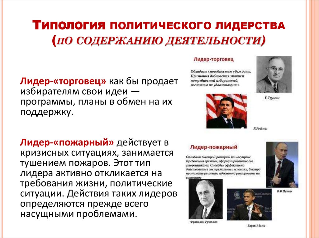 Типология политического лидерства (по содержанию деятельности)