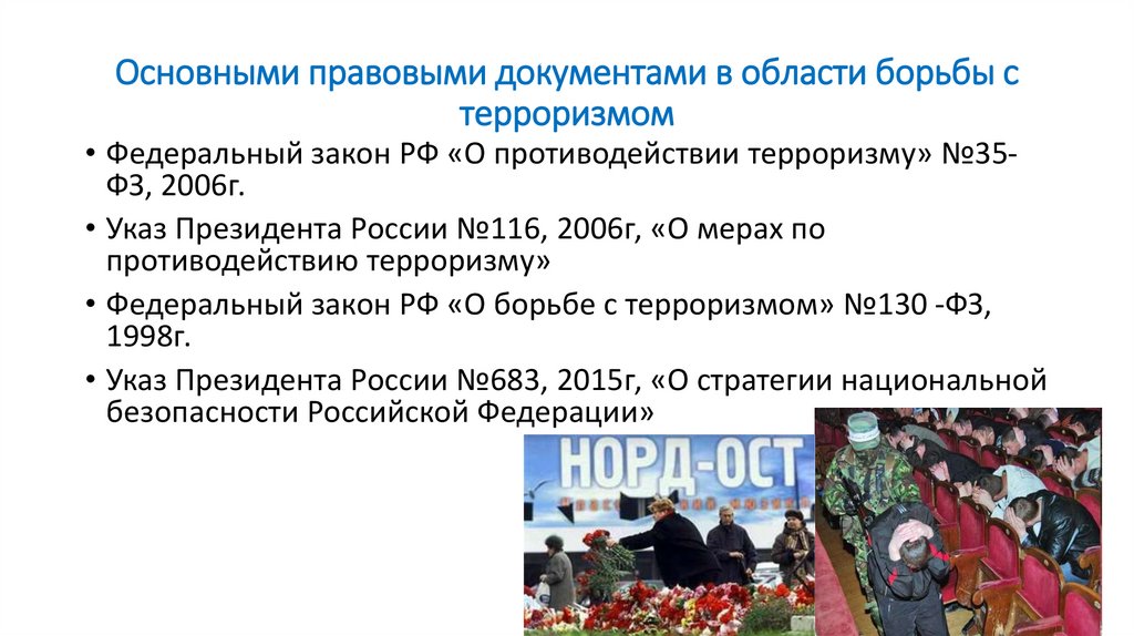 Основными правовыми документами в области борьбы с терроризмом