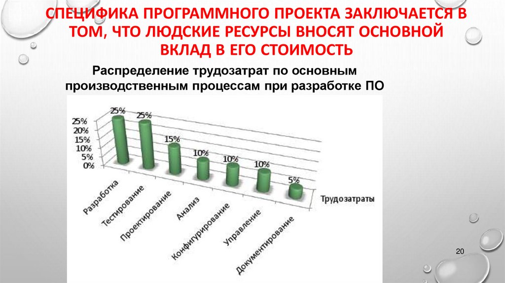 Специфика программного проекта заключается в том, что людские ресурсы вносят основной вклад в его стоимость
