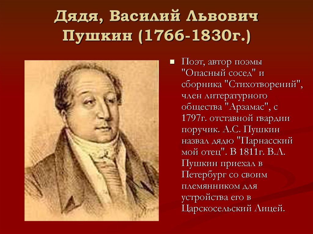 Дядя, Василий Львович Пушкин (1766-1830г.)