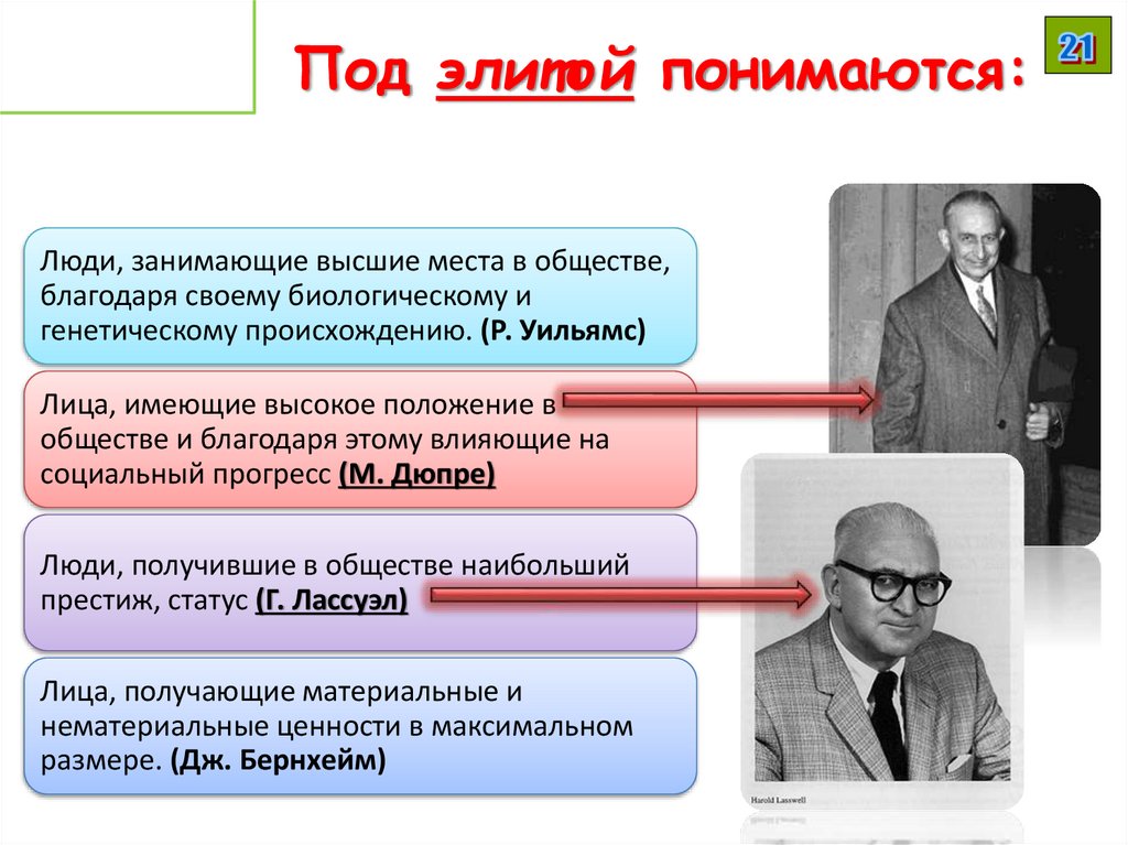 Под элитой понимаются: