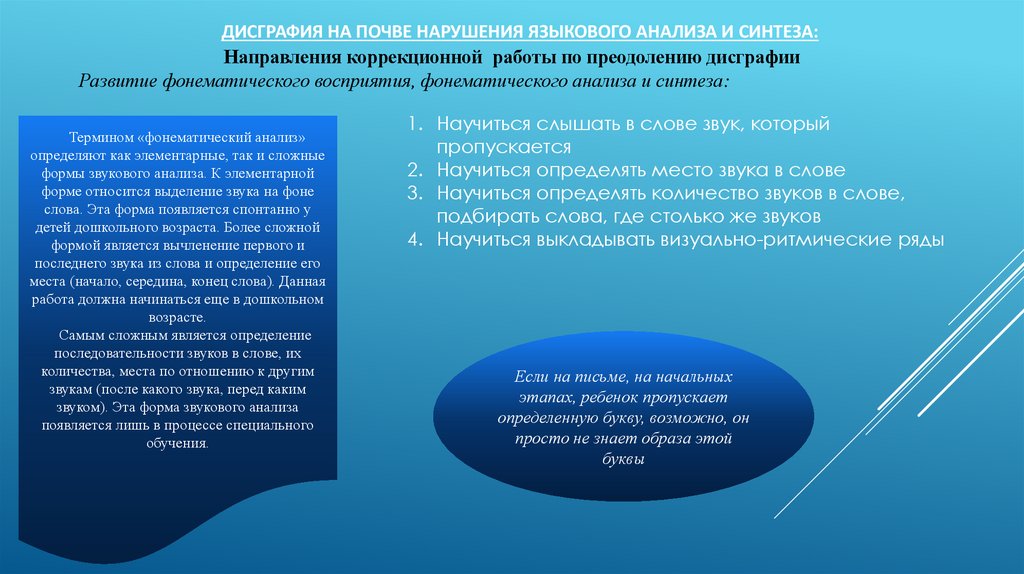 Дисграфия на почве нарушения языкового анализа и синтеза: