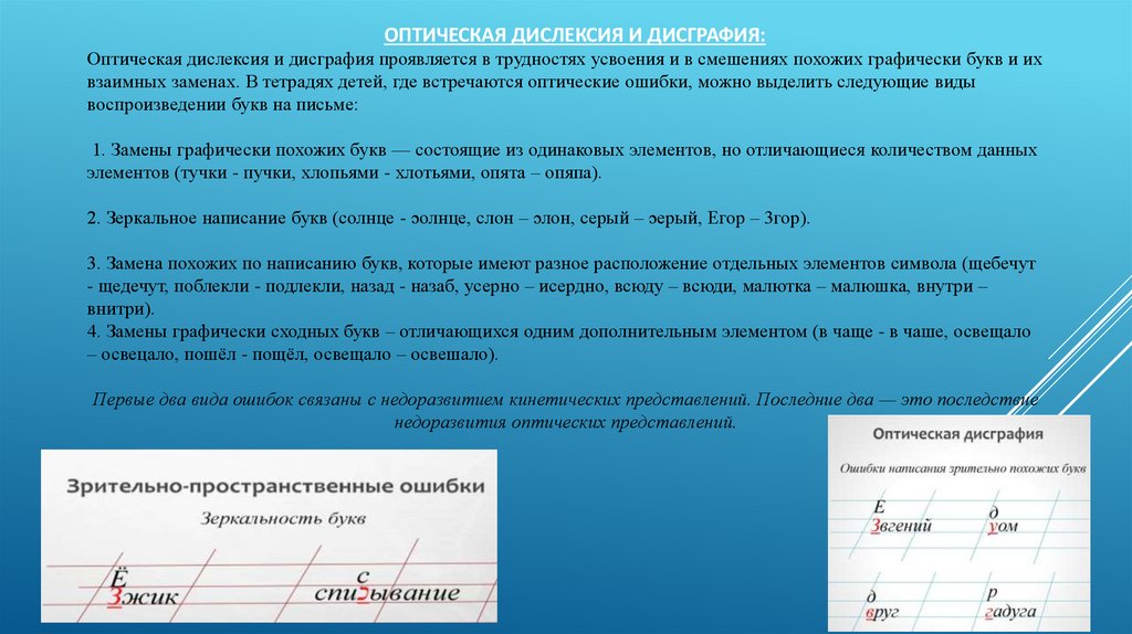 Оптическая Дислексия и дисграфия: