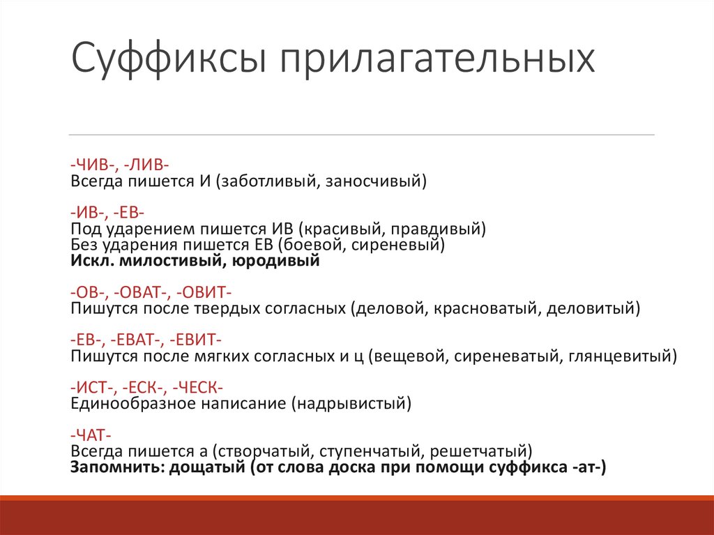 Суффиксы прилагательных