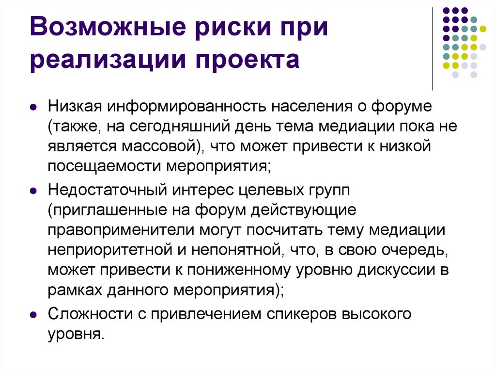 Возможные риски при реализации проекта