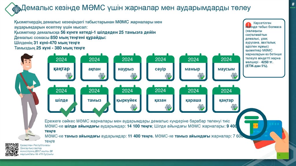 Демалыс кезінде МӘМС үшін жарналар мен аударымдарды төлеу