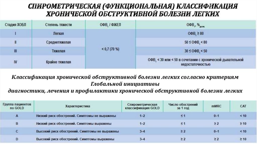 Спирометрическая (функциональная) классификация хронической обструктивной болезни легких