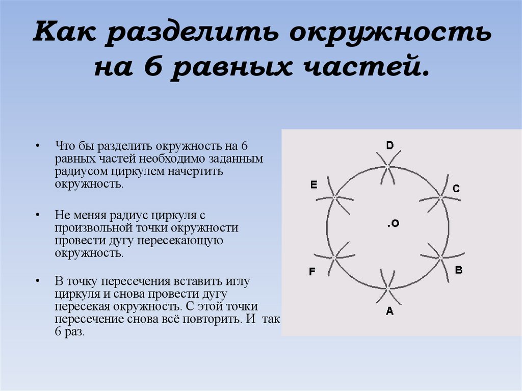Как разделить окружность на 6 равных частей.