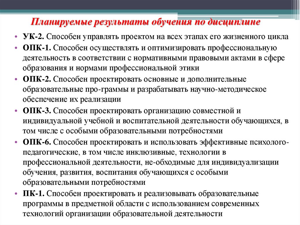 Планируемые результаты обучения по дисциплине