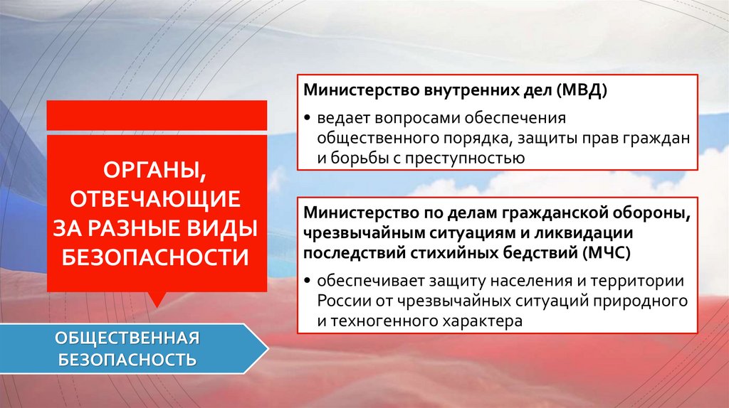 ОРГАНЫ, ОТВЕЧАЮЩИЕ ЗА РАЗНЫЕ ВИДЫ БЕЗОПАСНОСТИ