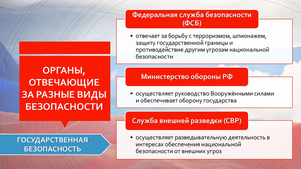 ОРГАНЫ, ОТВЕЧАЮЩИЕ ЗА РАЗНЫЕ ВИДЫ БЕЗОПАСНОСТИ