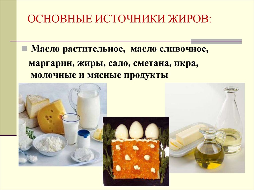 ОСНОВНЫЕ ИСТОЧНИКИ ЖИРОВ: