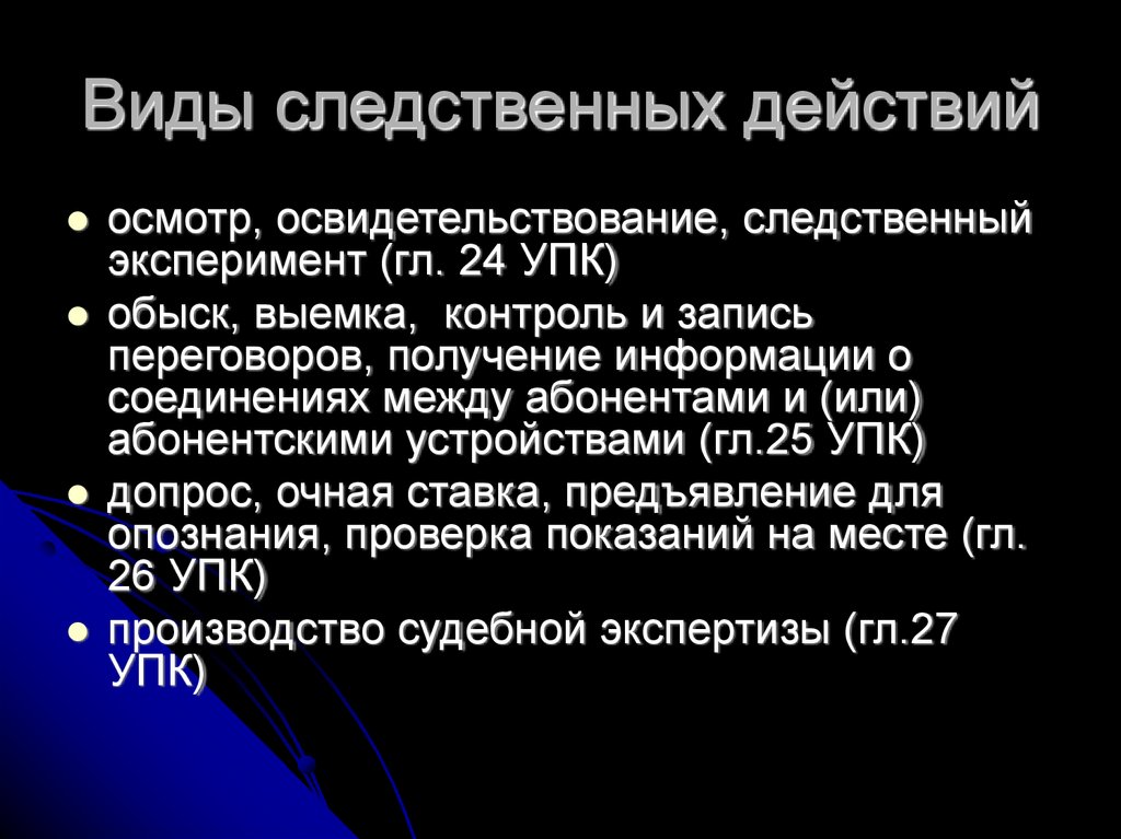 Виды следственных действий