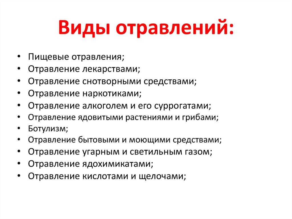 Виды отравлений:
