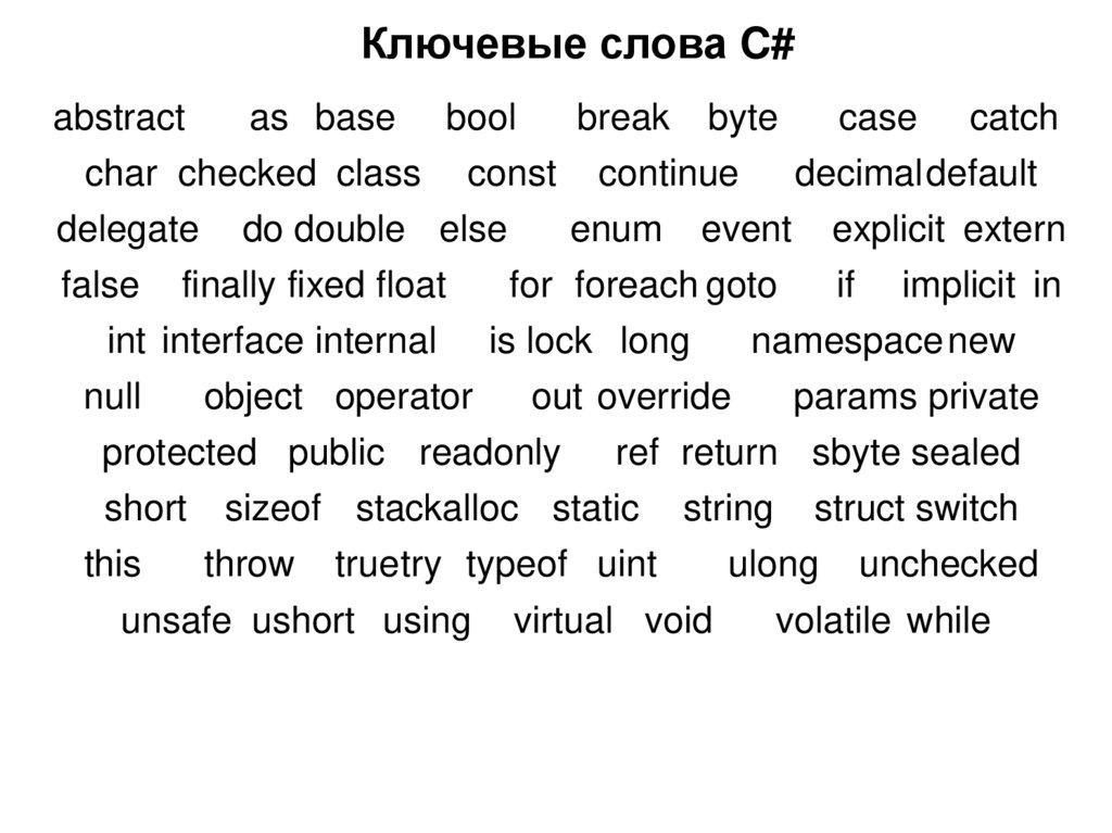 Ключевые слова C#