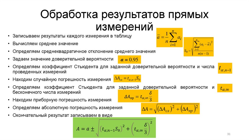 Обработка результатов прямых измерений