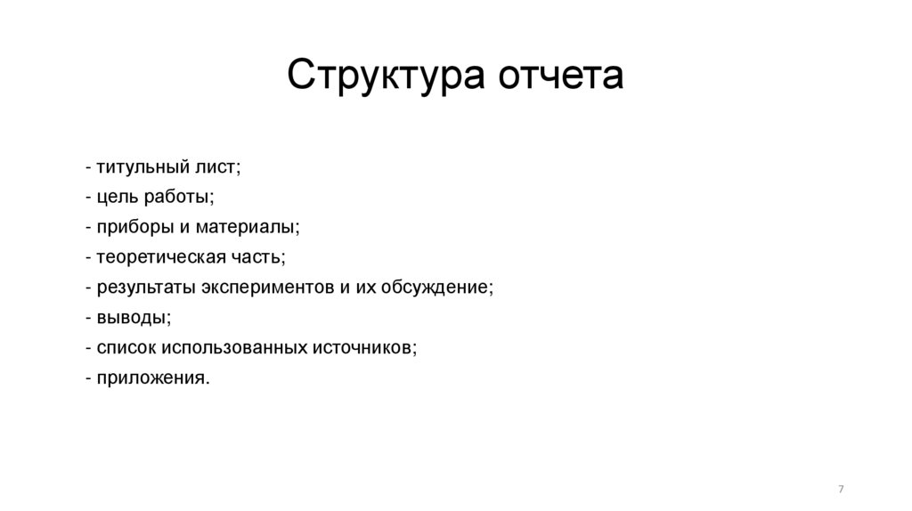 Структура отчета