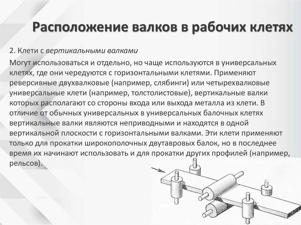 Расположение валков в рабочих клетях