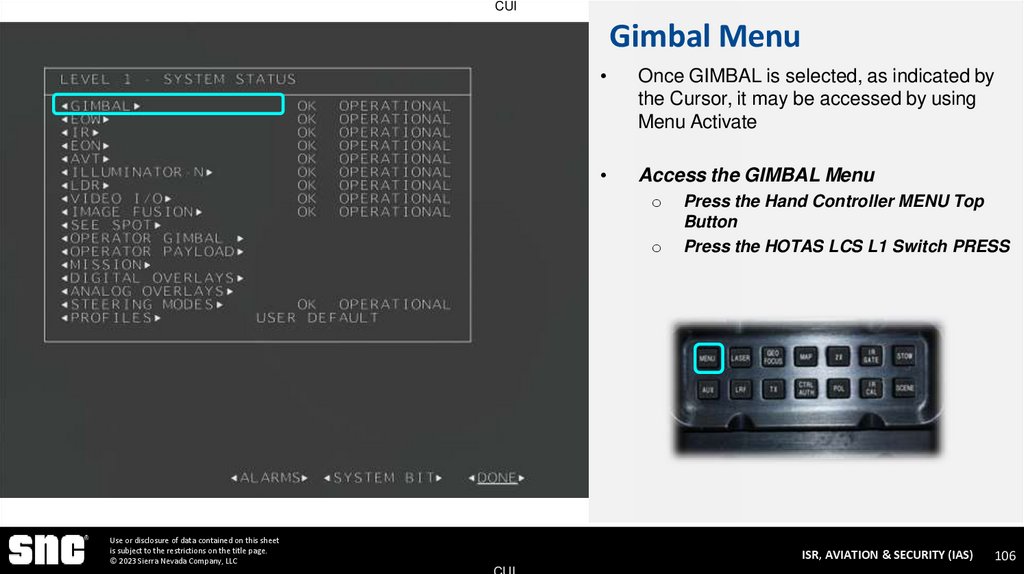 Gimbal Menu