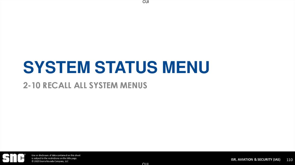 System Status Menu 2-10 Recall all System Menus