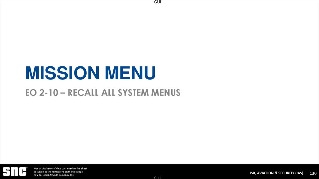 Mission Menu EO 2-10 – Recall all System Menus
