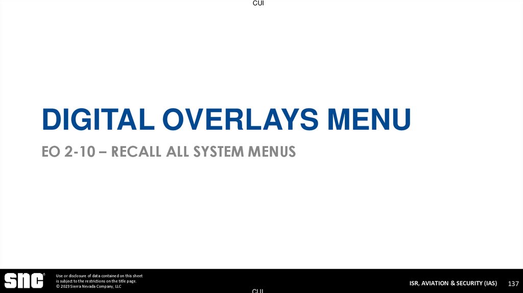 Digital Overlays Menu EO 2-10 – Recall all System Menus