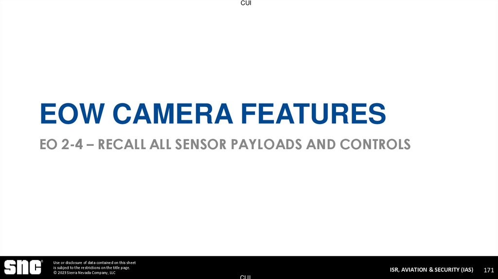 EOW Camera Features EO 2-4 – Recall All Sensor Payloads and Controls
