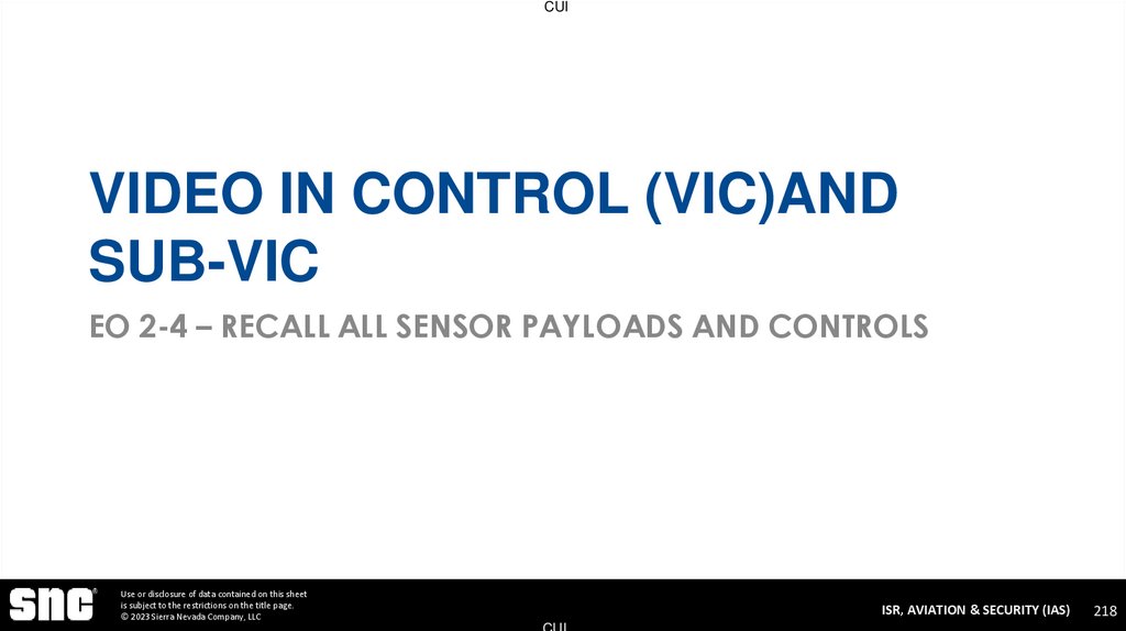 Video In Control (VIC)and Sub-VIC EO 2-4 – Recall All Sensor Payloads and Controls