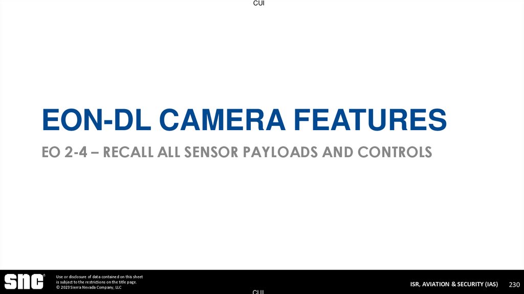 EON-DL Camera Features EO 2-4 – Recall All Sensor Payloads and Controls