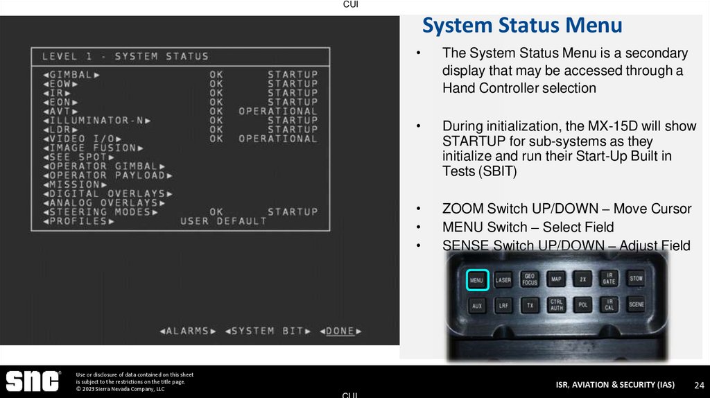System Status Menu