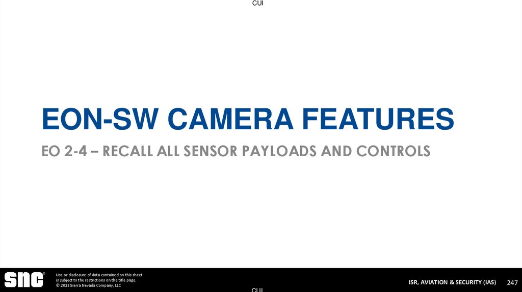 EON-SW Camera Features EO 2-4 – Recall All Sensor Payloads and Controls