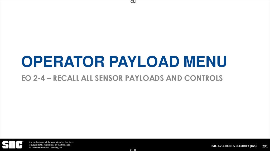 Operator Payload Menu EO 2-4 – Recall All Sensor Payloads and Controls