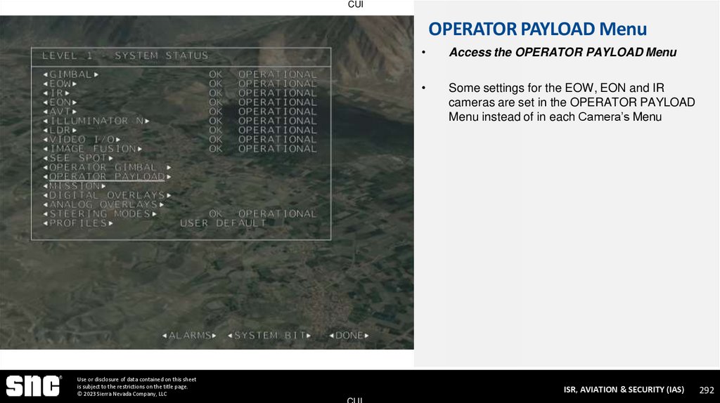 OPERATOR PAYLOAD Menu