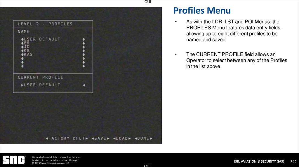 Profiles Menu